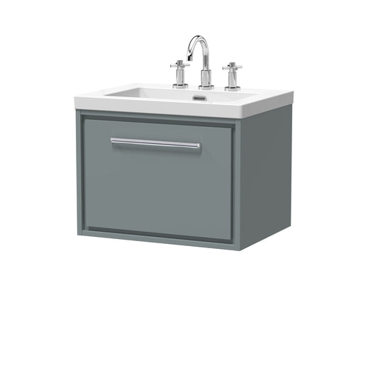 Hudson Reed 600mm Wall Hung Single Drawer Vanity with Basin - 3 Tap Hole