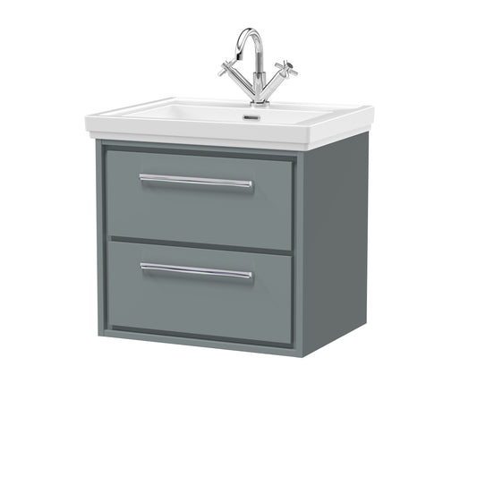 Hudson Reed 600mm Wall Hung 2-Drawer Vanity with Basin - 1 Tap Hole