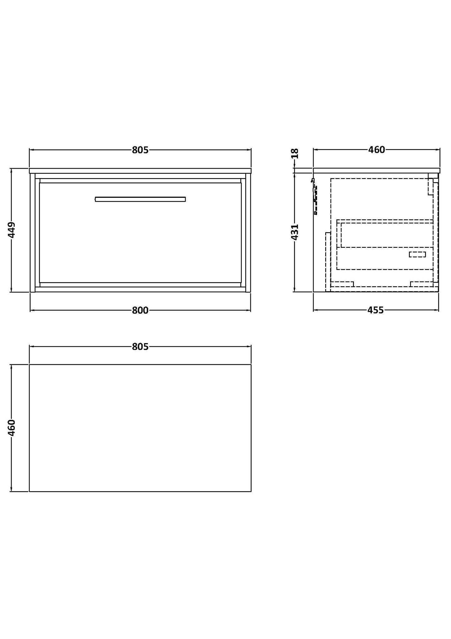 Hudson Reed 800mm Wall Hung Single Drawer Vanity with Worktop