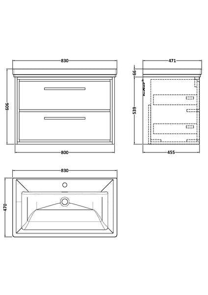 Hudson Reed 800mm Wall Hung 2-Drawer Vanity with Basin - 1 Tap Hole