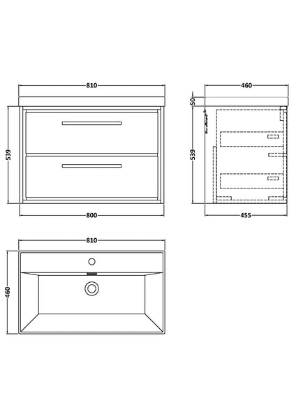 Hudson Reed 800mm Wall Hung 2-Drawer Vanity with Basin - 1 Tap Hole