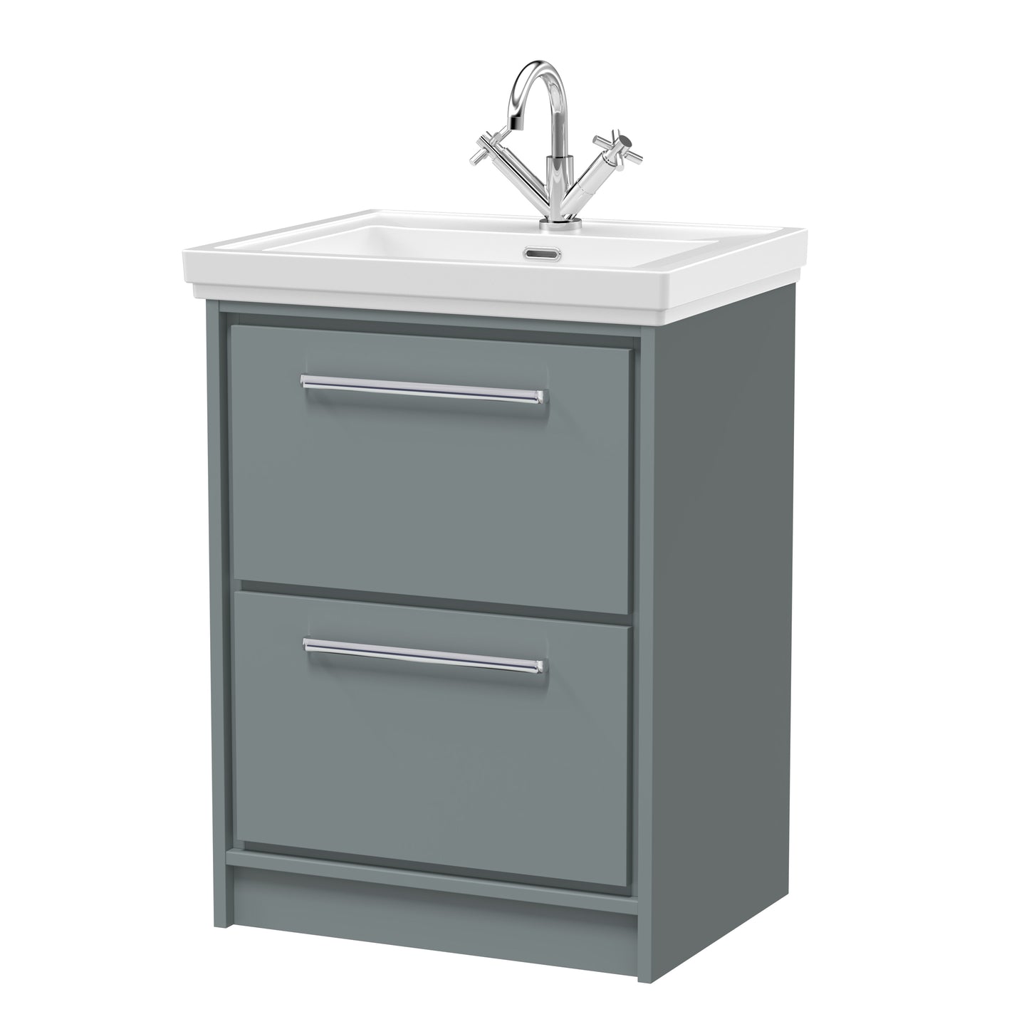 Hudson Reed 600mm Floor Standing 2-Drawer Vanity with Basin - 1 Tap Hole