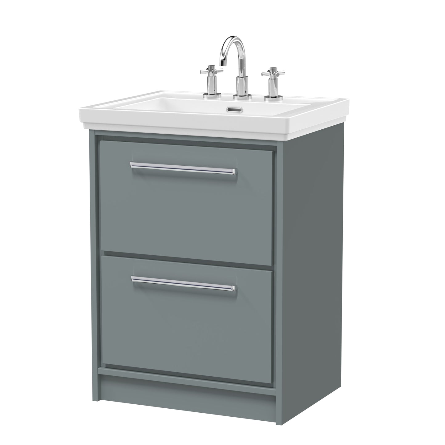 Hudson Reed 600mm Floor Standing 2-Drawer Vanity with Basin - 3 Tap Hole