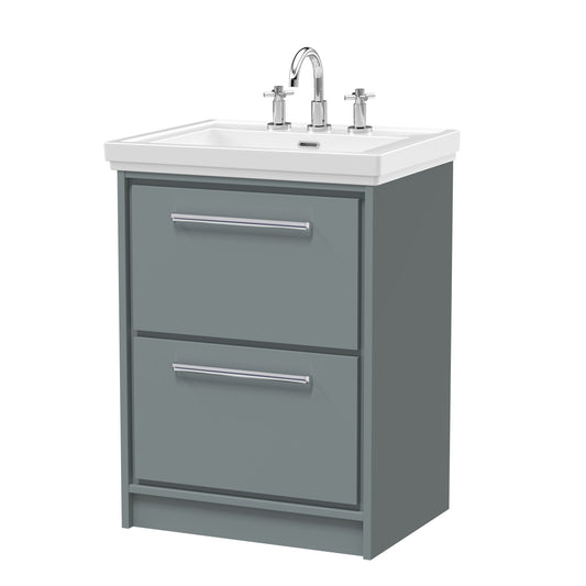 Hudson Reed 600mm Floor Standing 2-Drawer Vanity with Basin - 3 Tap Hole