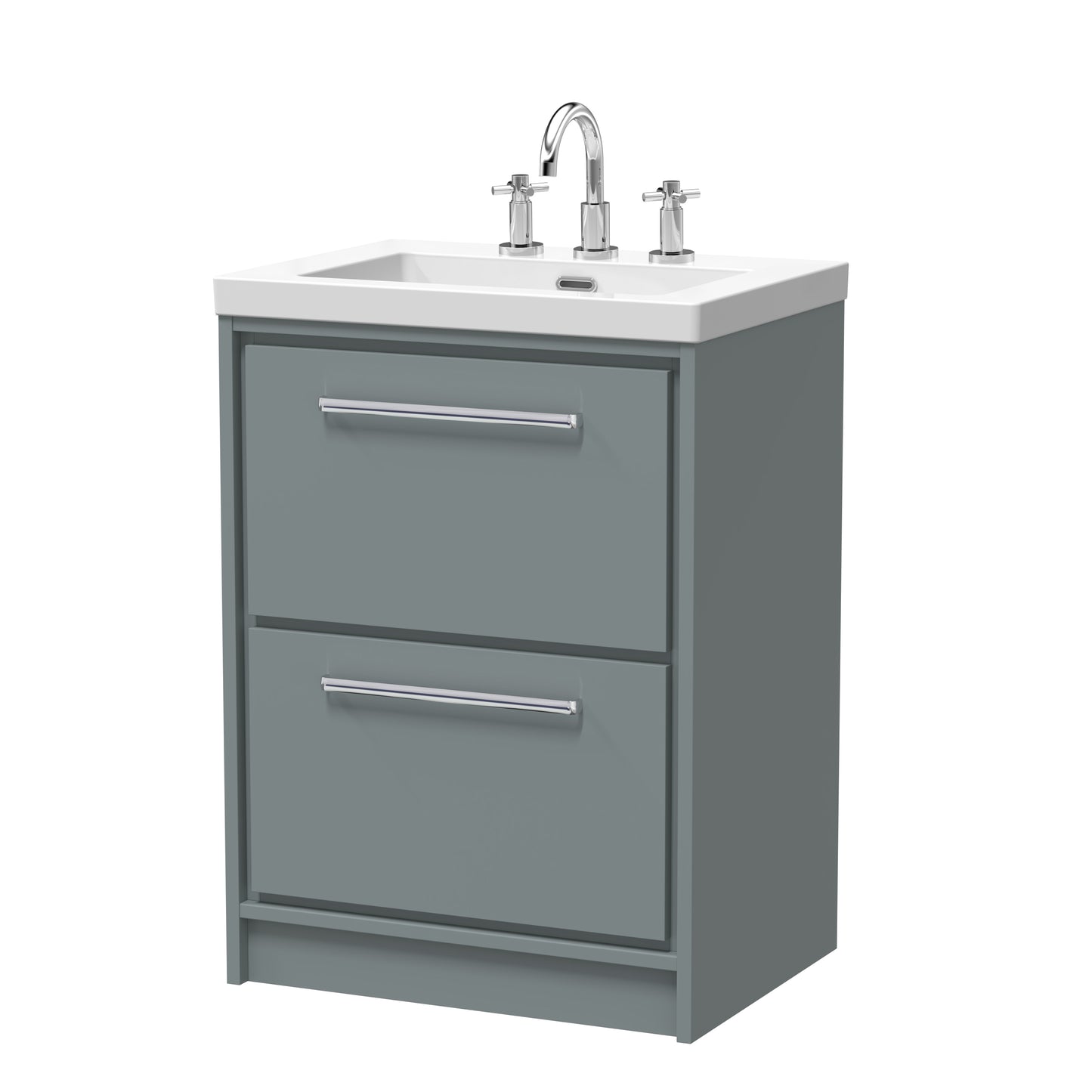 Hudson Reed 600mm Floor Standing 2-Drawer Vanity with Basin - 3 Tap Hole