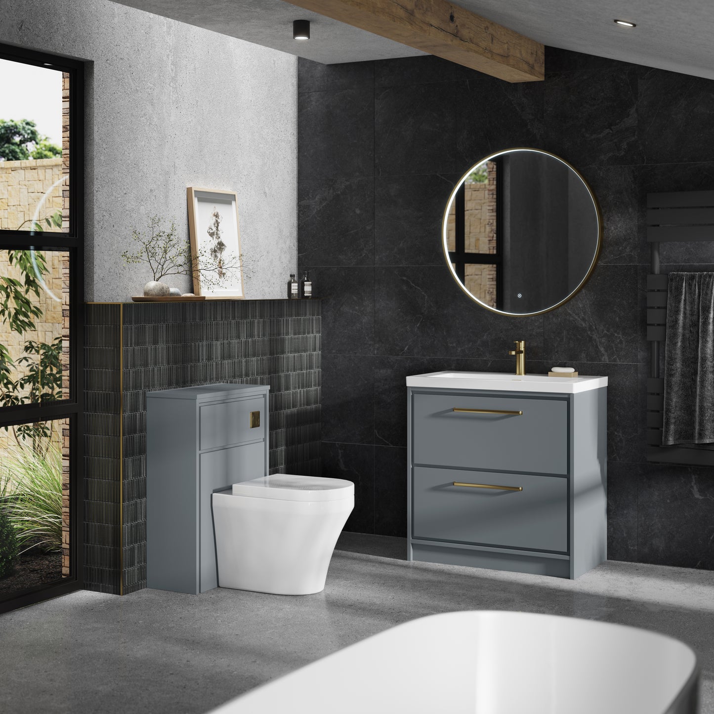 Hudson Reed 600mm Floor Standing 2-Drawer Vanity with Basin - 1 Tap Hole