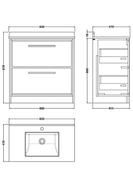 Hudson Reed 800mm Floor Standing 2-Drawer Vanity with Marble Worktop Basin