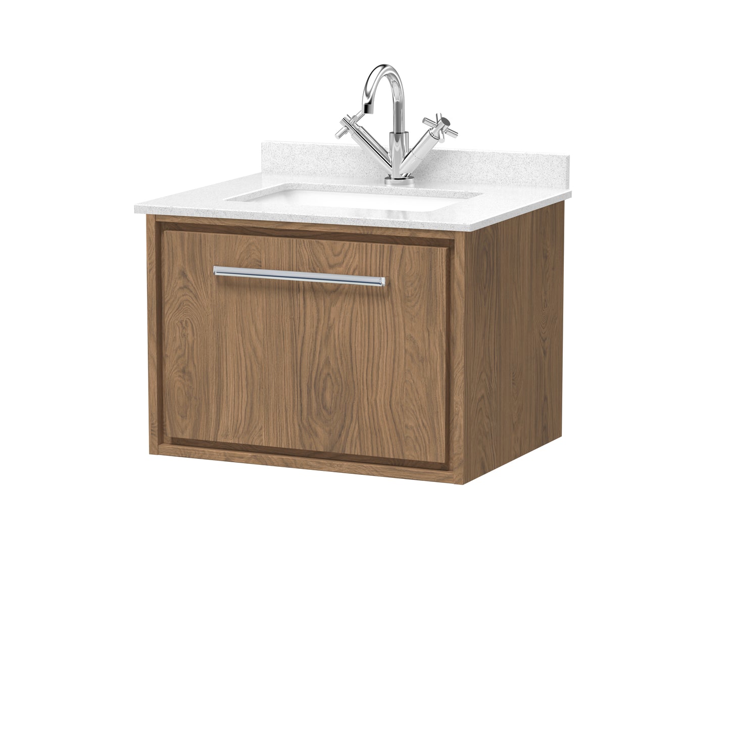 Hudson Reed 600mm Wall Hung Single Drawer Vanity with Marble Worktop Basin