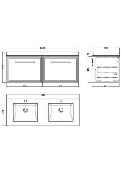 Hudson Reed 1200mm Wall Hung Single Drawer Vanity with Marble Worktop Basin