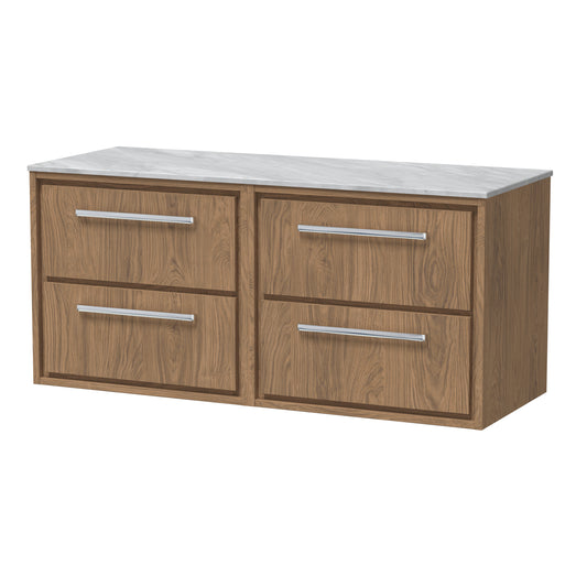 Hudson Reed 1200mm Wall Hung 4-Drawer Vanity with Marble Worktop