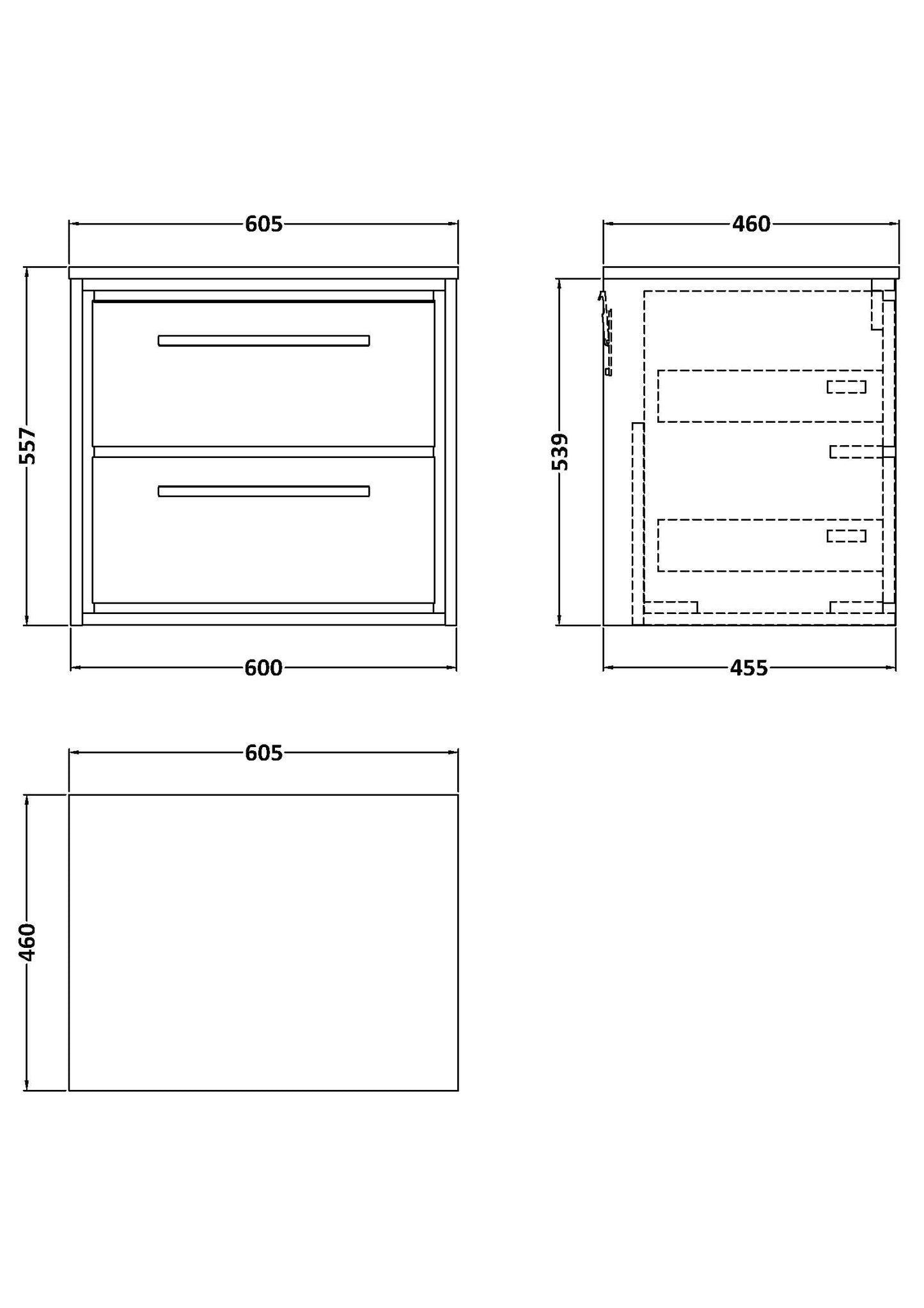 Hudson Reed 600mm Wall Hung 2-Drawer Vanity with Worktop