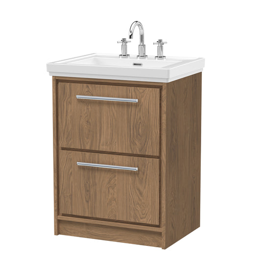 Hudson Reed 600mm Floor Standing 2-Drawer Vanity with Basin - 3 Tap Hole