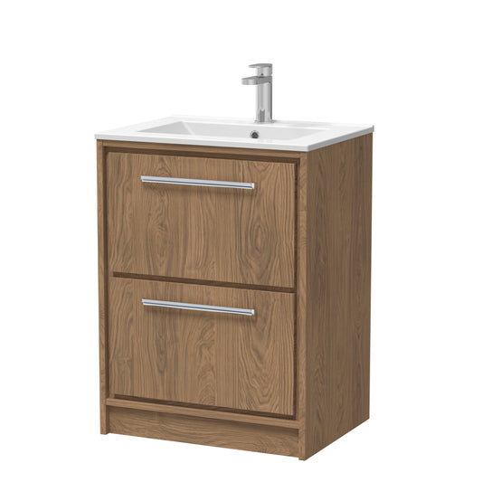Hudson Reed 600mm Floor Standing 2-Drawer Vanity with Basin - 1 Tap Hole