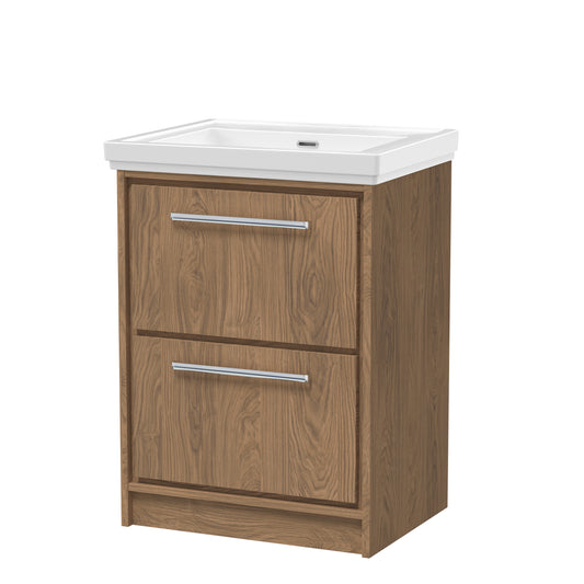 Hudson Reed 600mm Floor Standing 2-Drawer Vanity with Basin - 0 Tap Hole