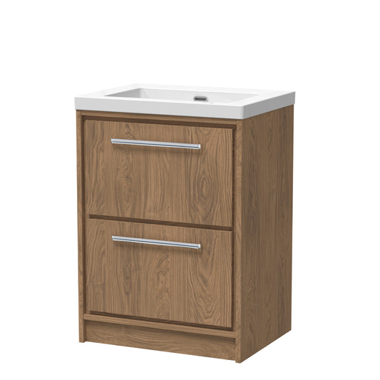 Hudson Reed 600mm Floor Standing 2-Drawer Vanity with Basin - 0 Tap Hole