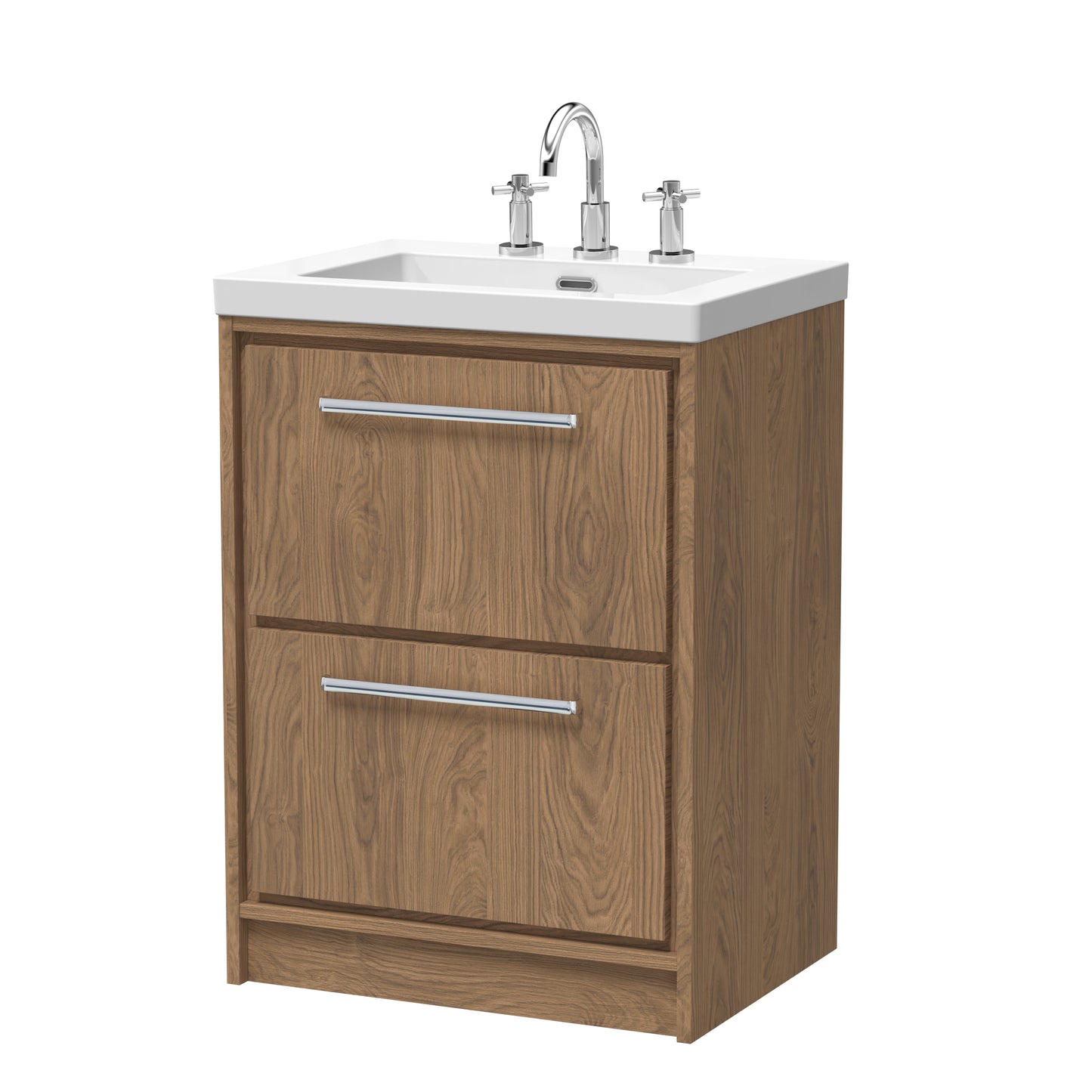 Hudson Reed 600mm Floor Standing 2-Drawer Vanity with Basin - 3 Tap Hole