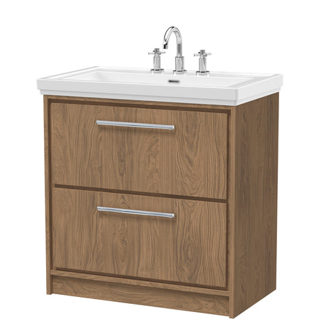 Hudson Reed 800mm Floor Standing 2-Drawer Vanity with Basin - 3 Tap Hole