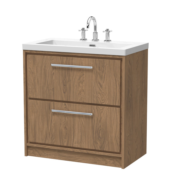 Hudson Reed 800mm Floor Standing 2-Drawer Vanity with Basin - 3 Tap Hole