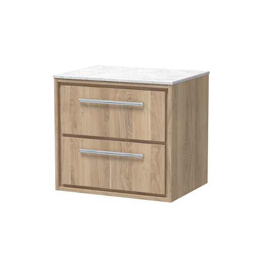 Hudson Reed 600mm Wall Hung 2-Drawer Vanity with Marble Worktop