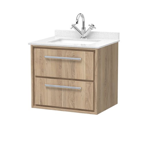 Hudson Reed 600mm Wall Hung 2-Drawer Vanity with Marble Worktop Basin