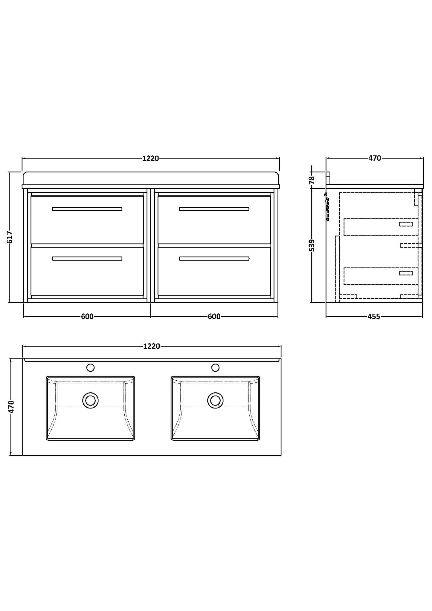Hudson Reed 1200mm Wall Hung 4-Drawer Vanity with Marble Worktop Basin