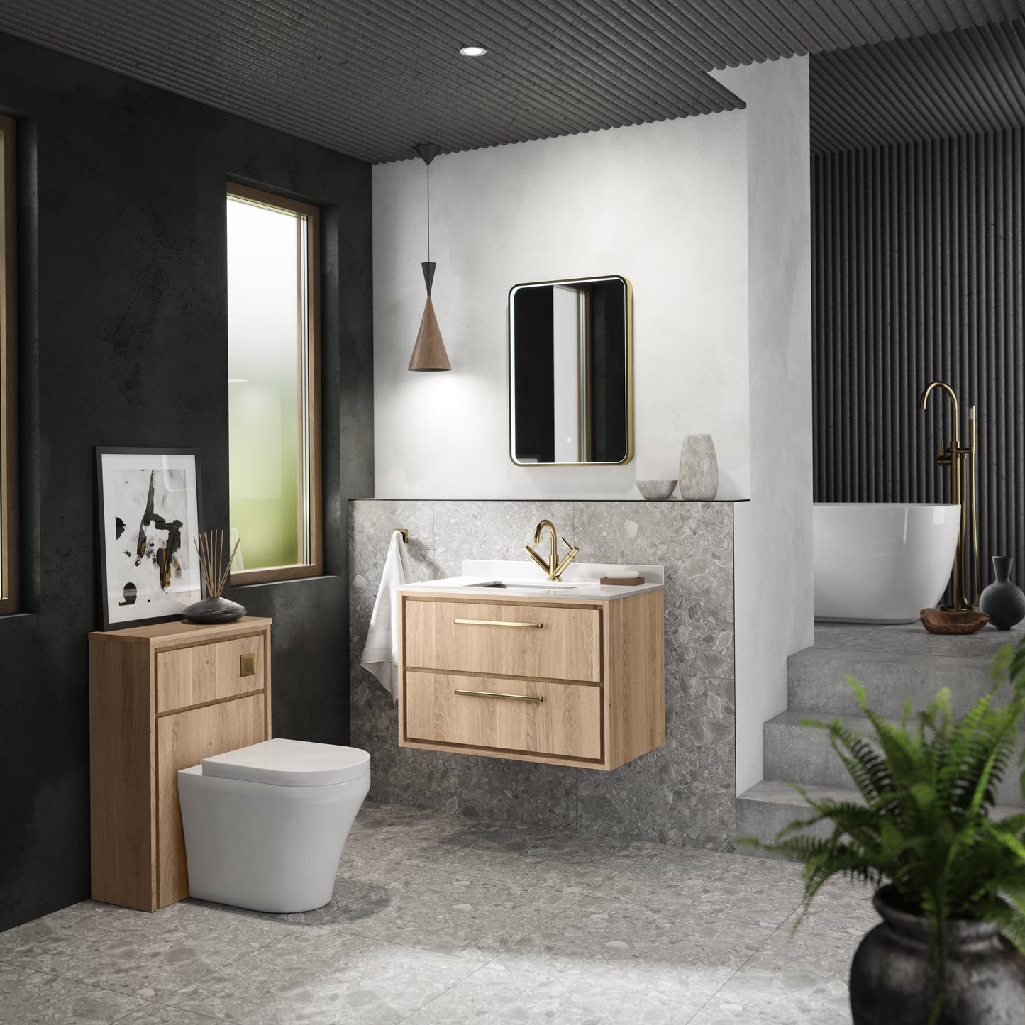 Hudson Reed 800mm Wall Hung 2-Drawer Vanity with Marble Worktop Basin