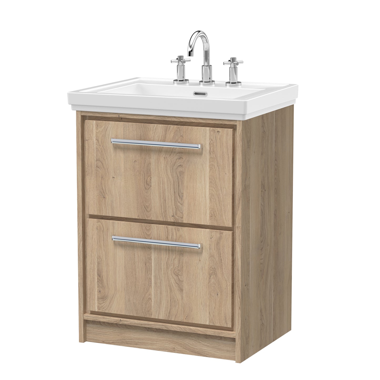 Hudson Reed 600mm Floor Standing 2-Drawer Vanity with Basin - 3 Tap Hole