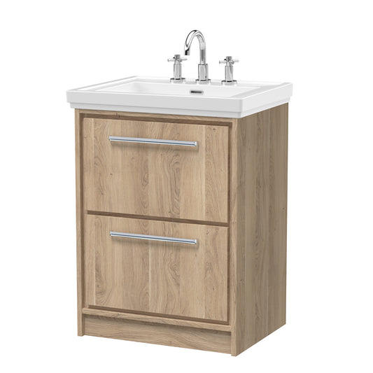 Hudson Reed 600mm Floor Standing 2-Drawer Vanity with Basin - 3 Tap Hole