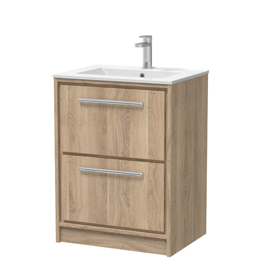 Hudson Reed 600mm Floor Standing 2-Drawer Vanity with Basin - 1 Tap Hole