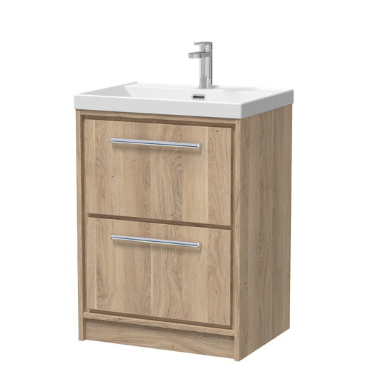 Hudson Reed 600mm Floor Standing 2-Drawer Vanity with Basin - 1 Tap Hole