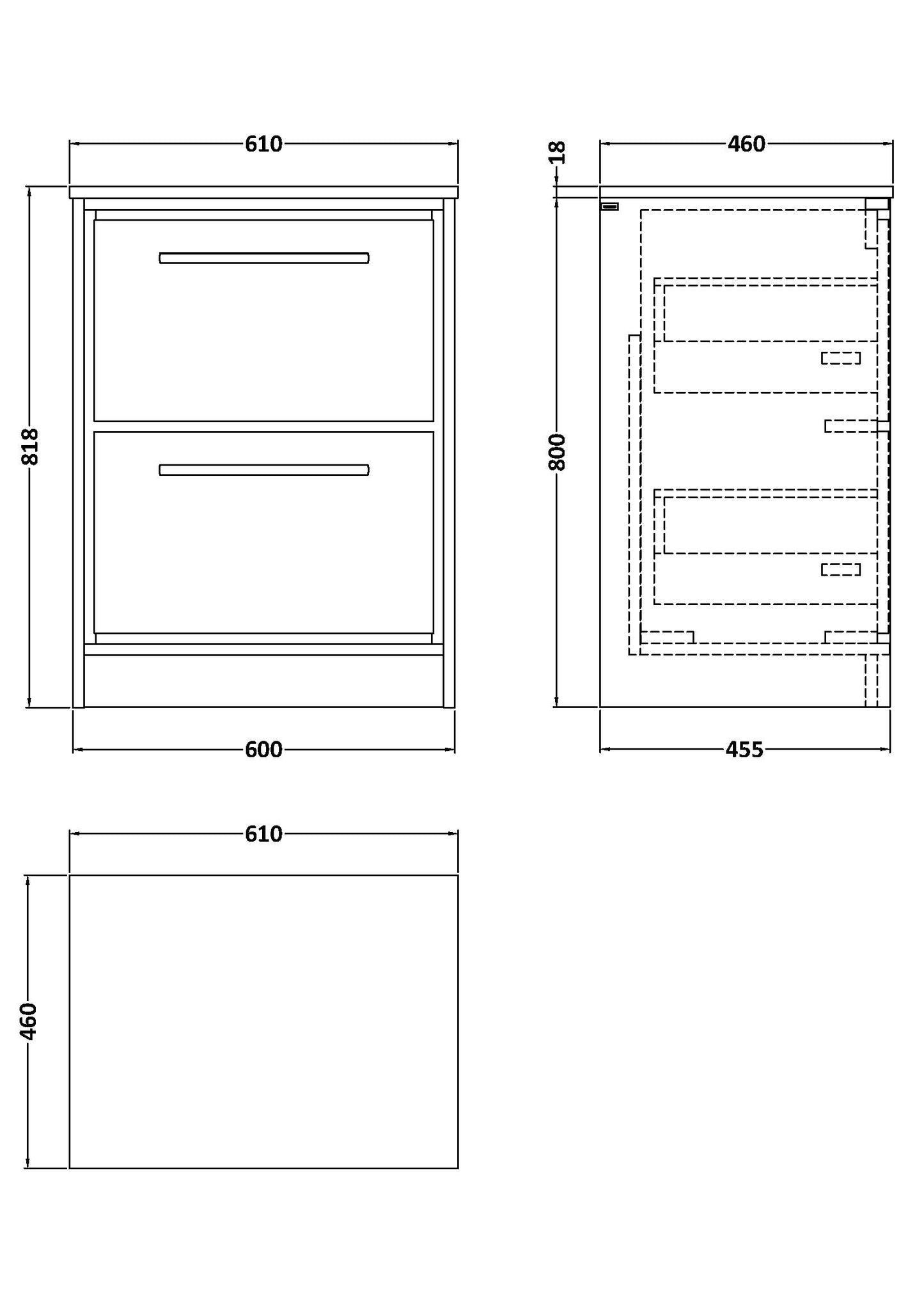 Hudson Reed 600mm Floor Standing 2-Drawer Vanity with Marble Worktop