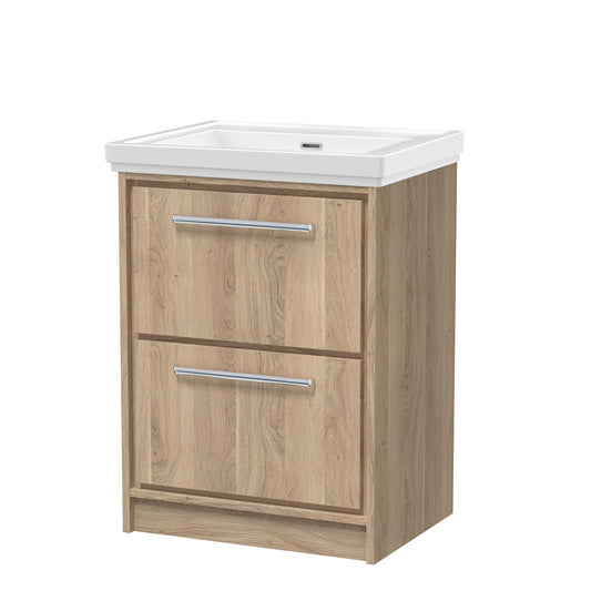 Hudson Reed 600mm Floor Standing 2-Drawer Vanity with Basin - 0 Tap Hole