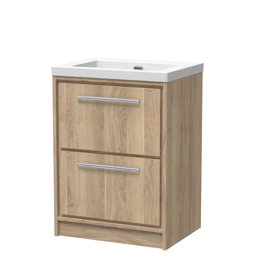 Hudson Reed 600mm Floor Standing 2-Drawer Vanity with Basin - 0 Tap Hole