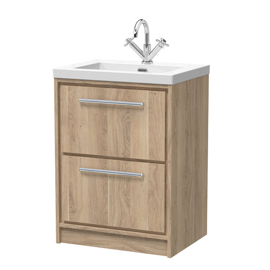 Hudson Reed 600mm Floor Standing 2-Drawer Vanity with Basin - 1 Tap Hole