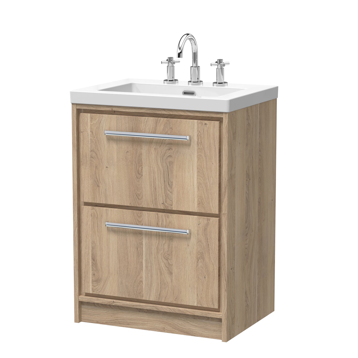 Hudson Reed 600mm Floor Standing 2-Drawer Vanity with Basin - 3 Tap Hole