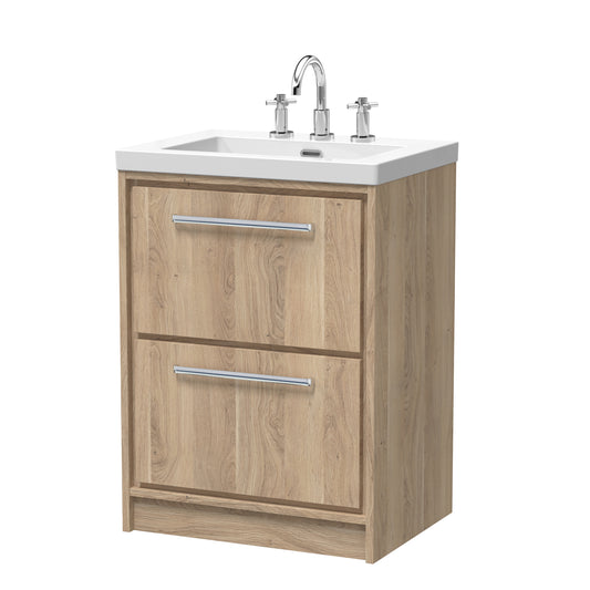 Hudson Reed 600mm Floor Standing 2-Drawer Vanity with Basin - 3 Tap Hole