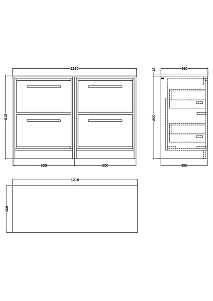 Hudson Reed 1200mm Floor Standing 4-Drawer Vanity with Worktop