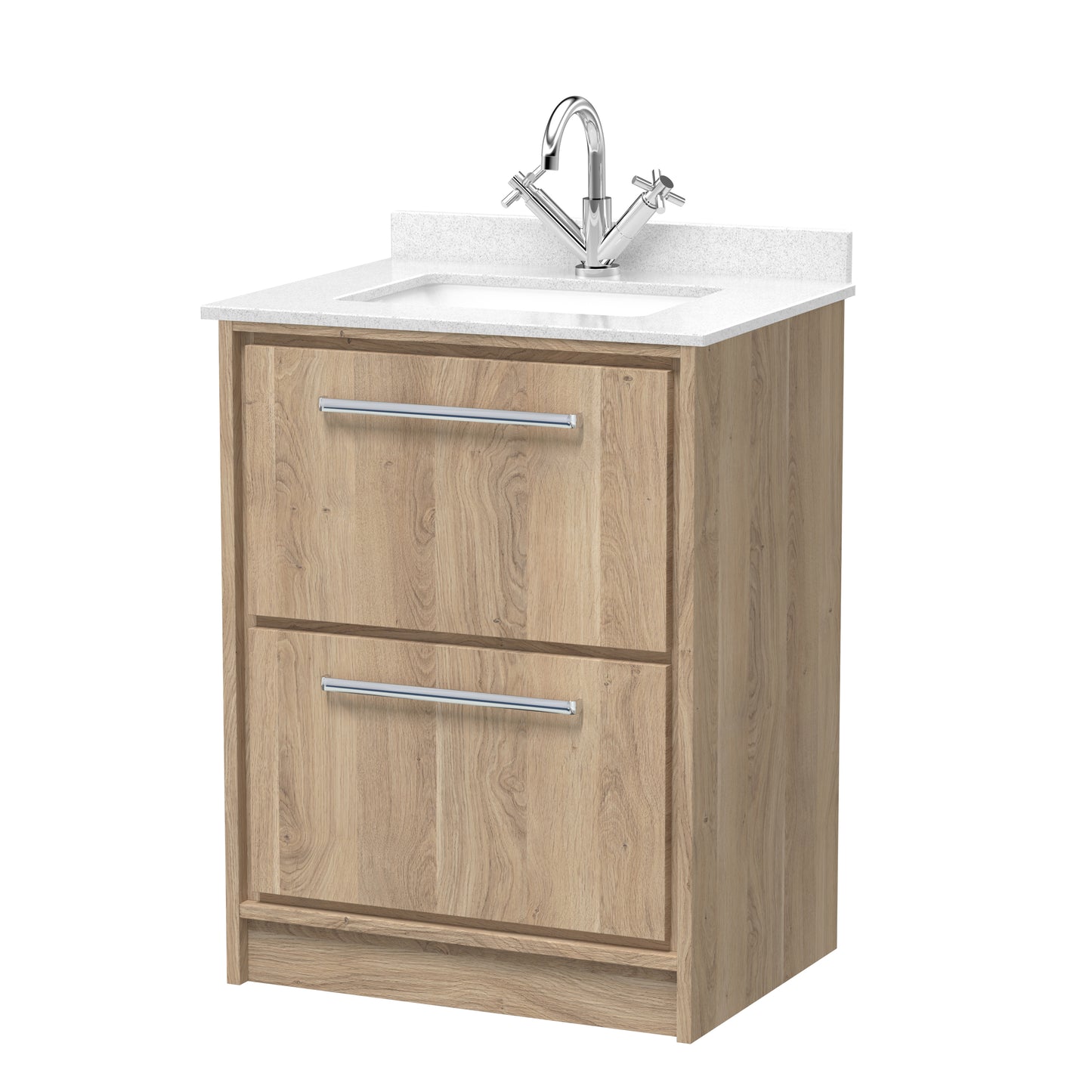 Hudson Reed 600mm Floor Standing 2-Drawer Vanity with Marble Worktop Basin