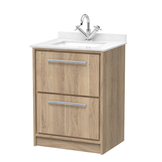 Hudson Reed 600mm Floor Standing 2-Drawer Vanity with Marble Worktop Basin