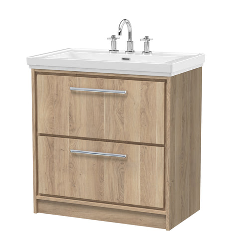 Hudson Reed 800mm Floor Standing 2-Drawer Vanity with Basin - 3 Tap Hole