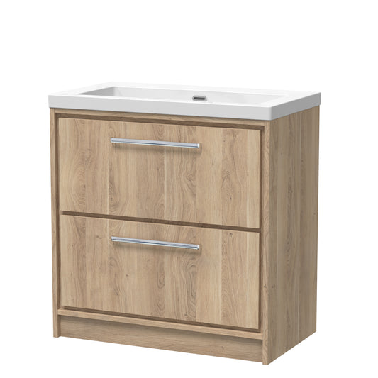 Hudson Reed 800mm Floor Standing 2-Drawer Vanity with Basin - 0 Tap Hole