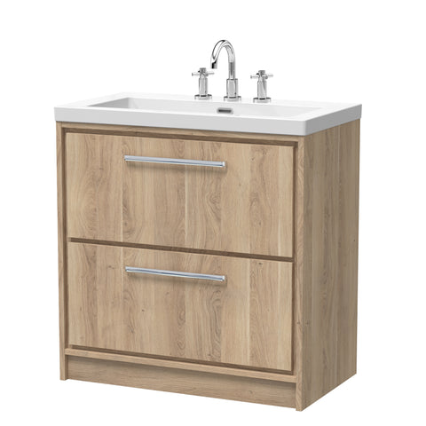 Hudson Reed 800mm Floor Standing 2-Drawer Vanity with Basin - 3 Tap Hole