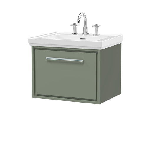 Hudson Reed 600mm Wall Hung Single Drawer Vanity with Basin - 3 Tap Hole