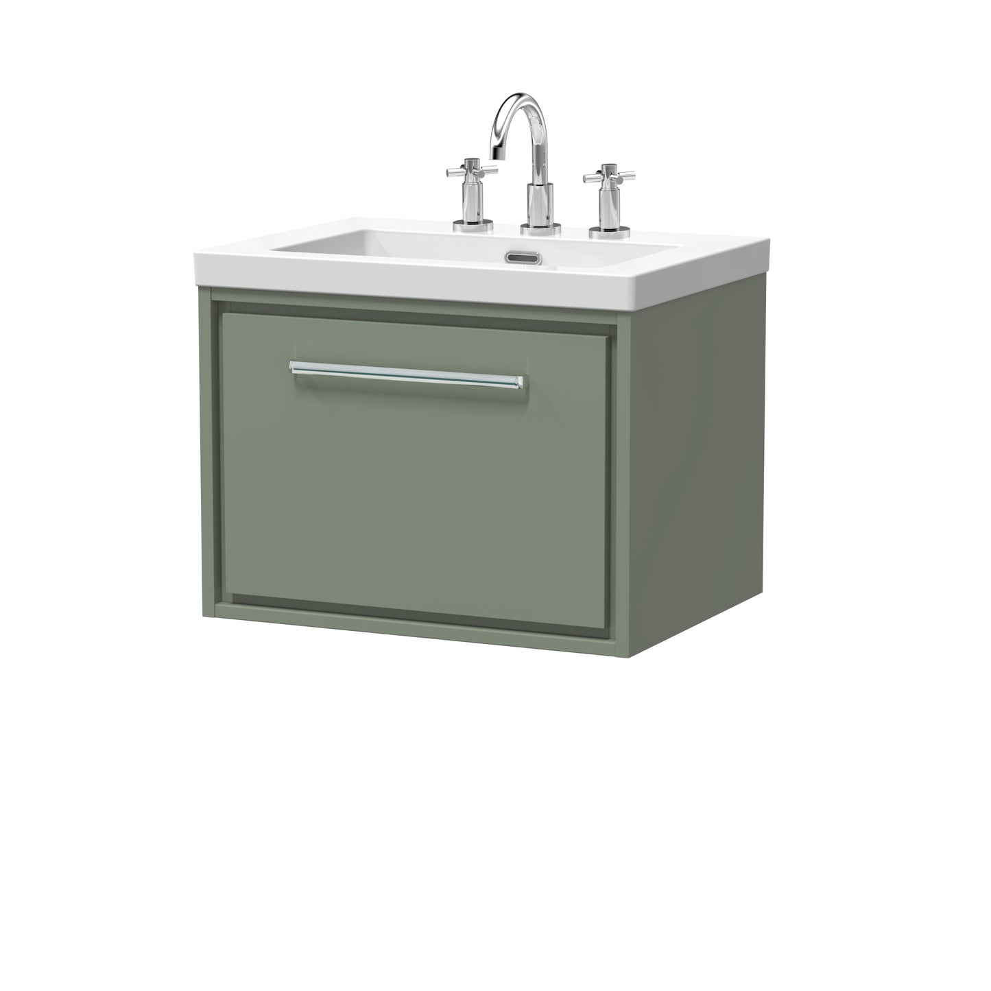 Hudson Reed 600mm Wall Hung Single Drawer Vanity with Basin - 3 Tap Hole