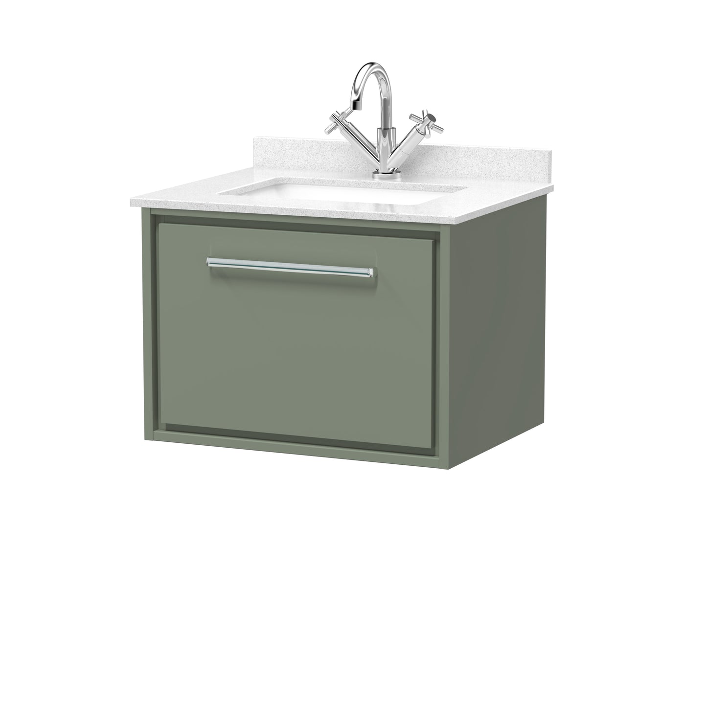 Hudson Reed 600mm Wall Hung Single Drawer Vanity with Marble Worktop Basin
