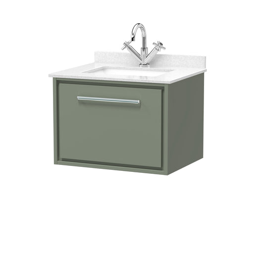 Hudson Reed 600mm Wall Hung Single Drawer Vanity with Marble Worktop Basin