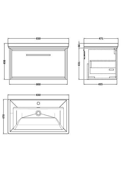 Hudson Reed 800mm Wall Hung Single Drawer Vanity with Basin - 1 Tap Hole