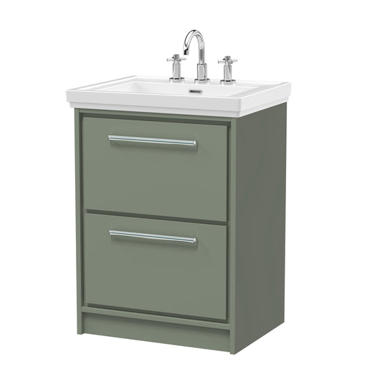 Hudson Reed 600mm Floor Standing 2-Drawer Vanity with Basin - 3 Tap Hole