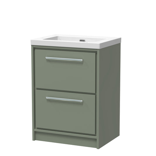Hudson Reed 600mm Floor Standing 2-Drawer Vanity with Basin - 0 Tap Hole