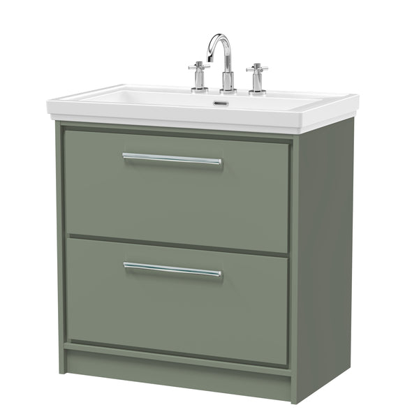 Hudson Reed 800mm Floor Standing 2-Drawer Vanity with Basin - 3 Tap Hole